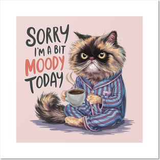 cool illustration of a Persian cat Exotic Shorthair drinking coffee Posters and Art